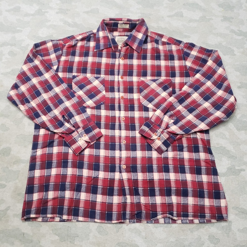 Saugatuck Drygoods Flannel Shirt Mens Large Red Plaid Button-Up Long Sleeeve